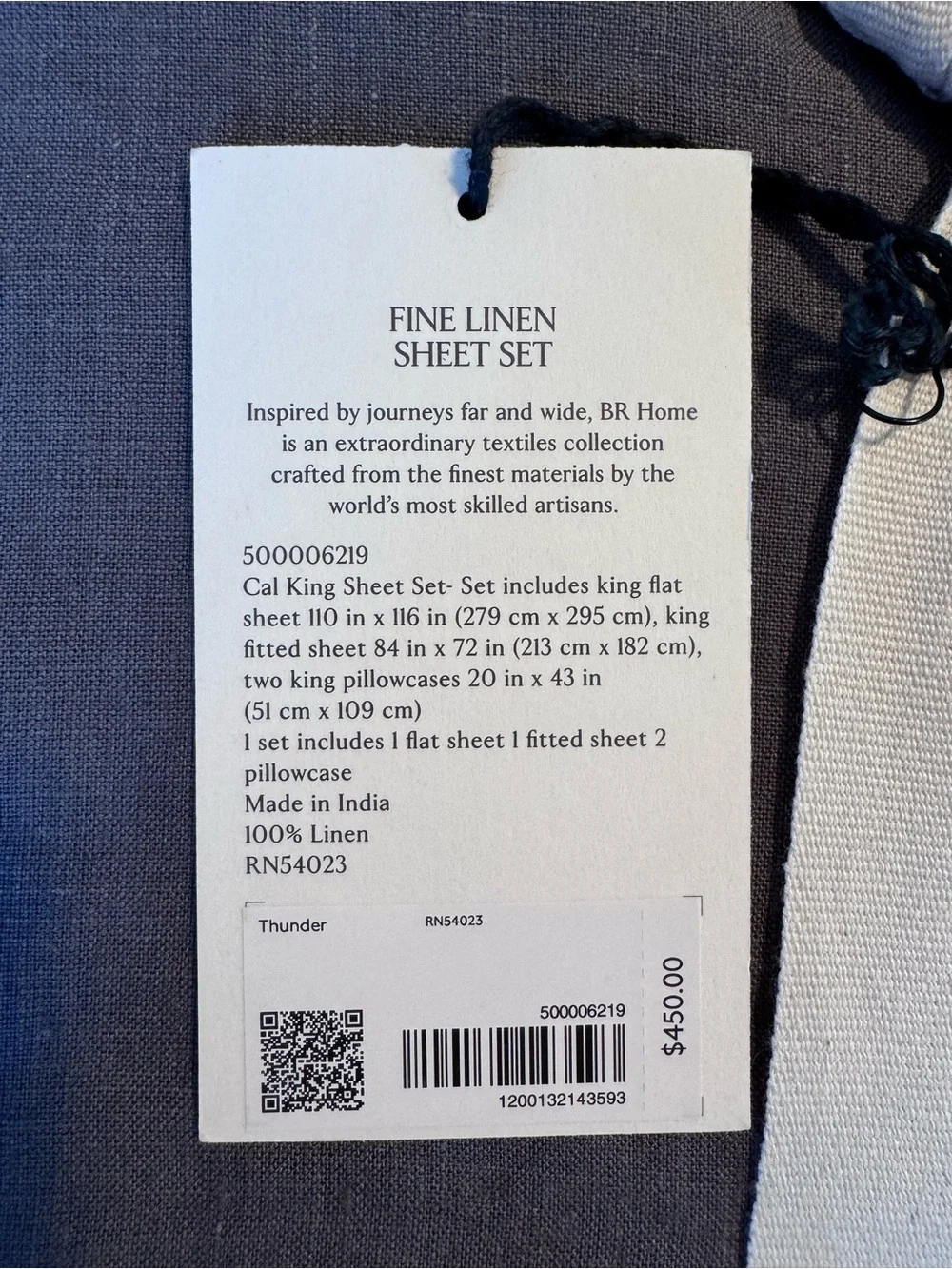 NWT Banana Republic Fine Linen Sheet Set - Cal King - Thunder (Charcoal)